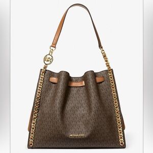 Michael Kors Mina Signature Brown and Gold Chain Shoulder Bag